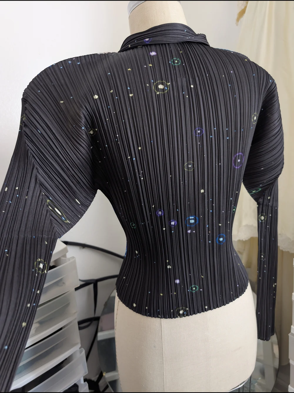 Issey Miyake Black Multicolor Pleats Please Constellation Button-Up Top RARE - Picture 7 of 9